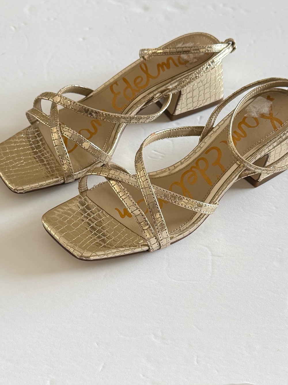 Sam Edelman 6.5 Whitley Gold Strappy Block Heel Sandals